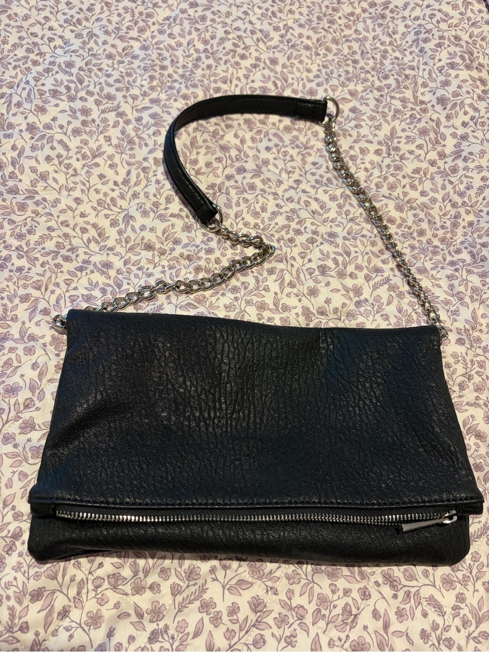 Black Leather Chain-Detail Women's Shoulder Bag
